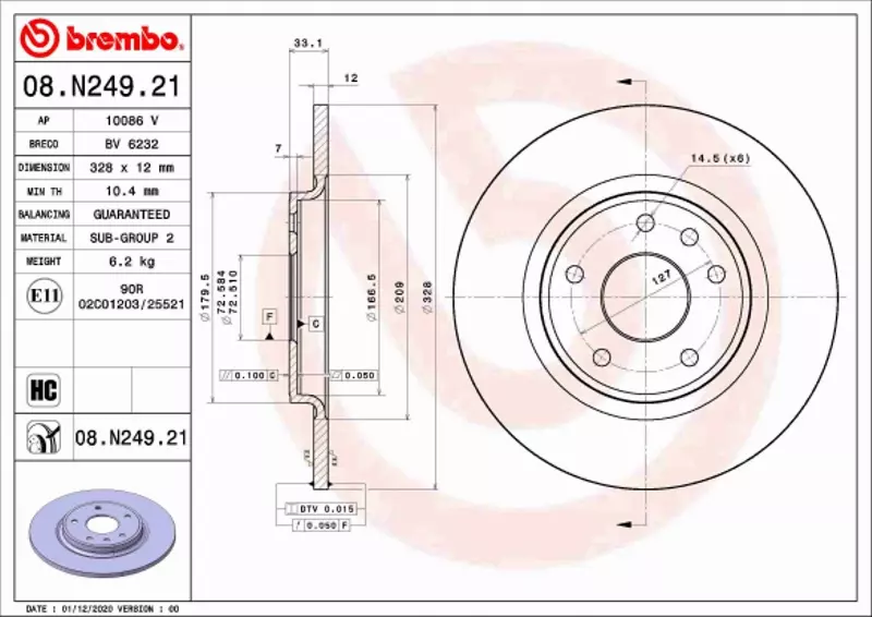 BREMBO TARCZA HAMULCOWA 08.N249.21 