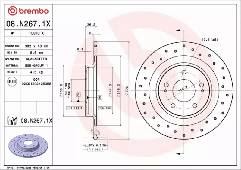 BREMBO TARCZA HAMULCOWA 08.N267.1X 