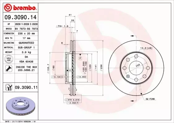 BREMBO TARCZE PRZÓD DAEWOO LANOS 236MM 