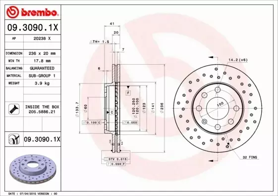 BREMBO TARCZE HAMULCOWE PRZÓD 09.3090.1X 