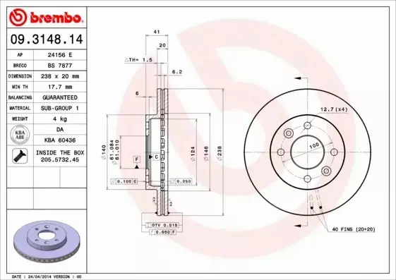 BREMBO TARCZE+KLOCKI P NISSAN KUBISTAR 238MM 