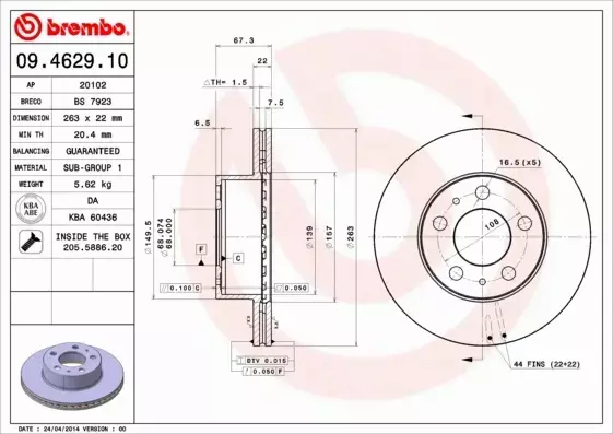 BREMBO TARCZA HAMULCOWA 09.4629.10 