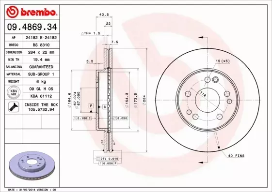 BREMBO TARCZE+KLOCKI PRZÓD MERCEDES E W124 284MM 