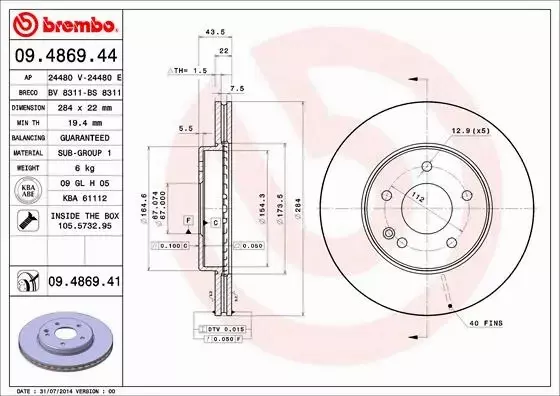 BREMBO TARCZE HAM PRZÓD MERCEDES W202 S202 284MM 