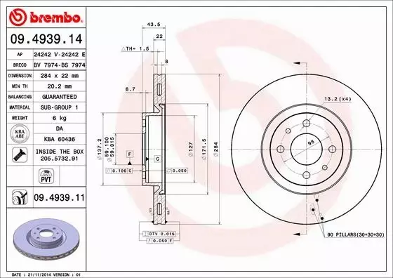 BREMBO TARCZE+KLOCKI PRZÓD CITROEN NEMO 284MM 