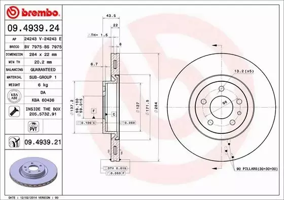 BREMBO TARCZE HAMULCOWE PRZÓD 09.4939.21 