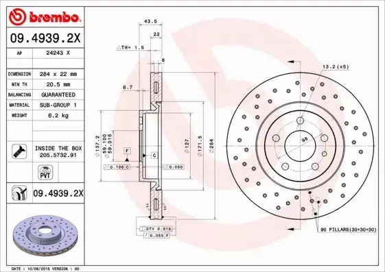 BREMBO TARCZE HAMULCOWE PRZÓD 09.4939.2X 