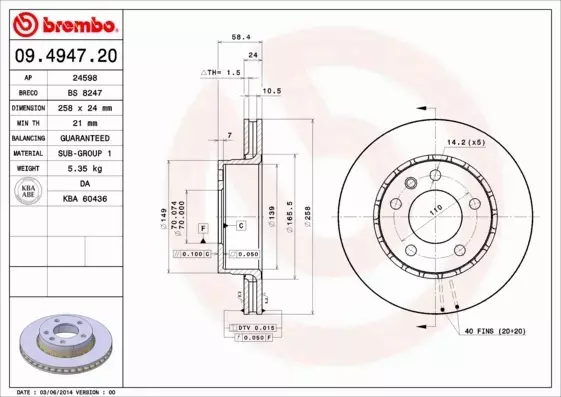 BREMBO Tarcza hamulcowa 09.4947.20 