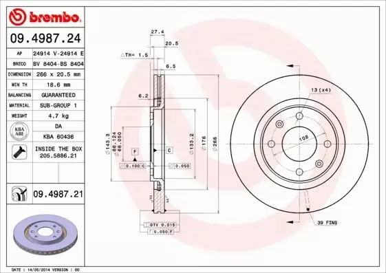 BREMBO TARCZE HAMULCOWE PRZÓD 09.4987.21 