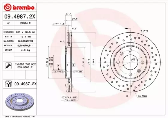 BREMBO TARCZE HAMULCOWE PRZÓD 09.4987.2X 