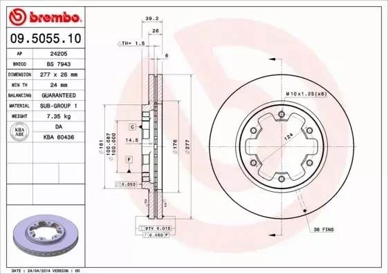 BREMBO TARCZE HAMULCOWE PRZÓD 09.5055.10 