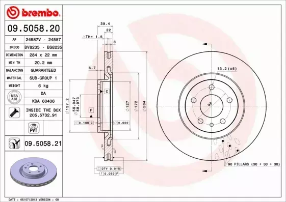 BREMBO TARCZE HAMULCOWE PRZÓD 09.5058.21 