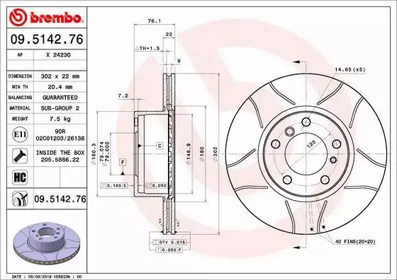 BREMBO TARCZE HAMULCOWE PRZÓD 09.5142.76 