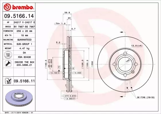 BREMBO TARCZE HAMULCOWE PRZÓD 09.5166.14 