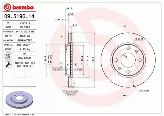 BREMBO TARCZE HAMULCOWE PRZÓD 09.5196.11 