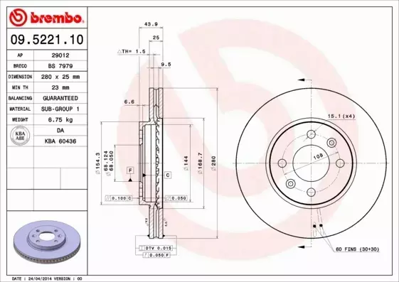 BREMBO TARCZE HAMULCOWE PRZÓD 09.5221.10 