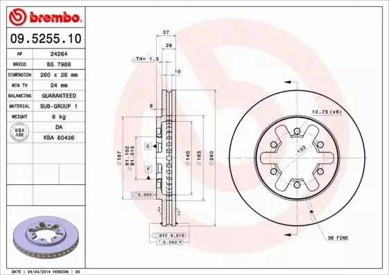 BREMBO TARCZE HAMULCOWE PRZÓD 09.5255.10 