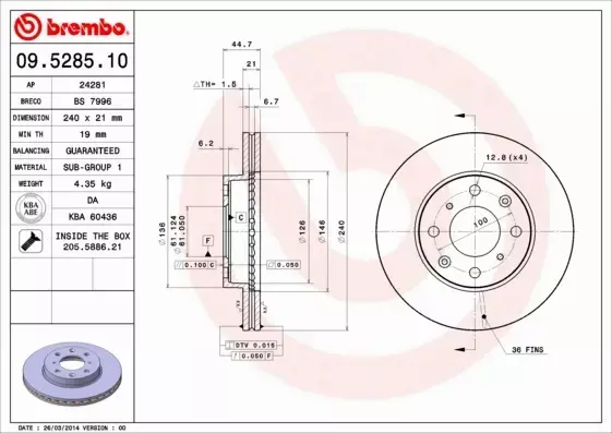 BREMBO TARCZE+KLOCKI PRZÓD HONDA CIVIC V VI 240MM 