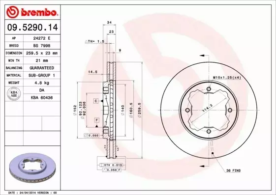 BREMBO TARCZE+KLOCKI PRZÓD HONDA ACCORD IV 259MM 