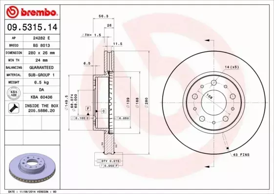 BREMBO TARCZE+KLOCKI PRZÓD VOLVO 940 I II 280MM 