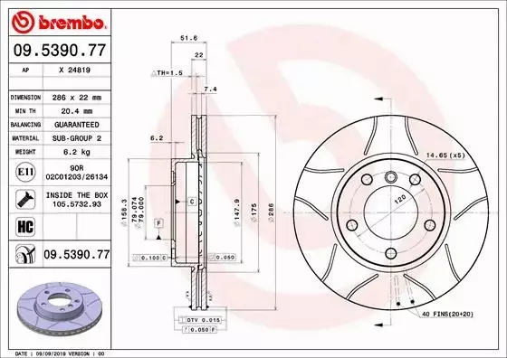 BREMBO TARCZE HAMULCOWE PRZÓD 09.5390.77 