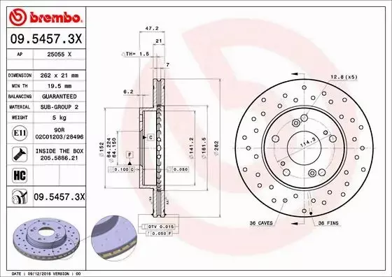 BREMBO TARCZE HAMULCOWE PRZÓD 09.5457.3X 