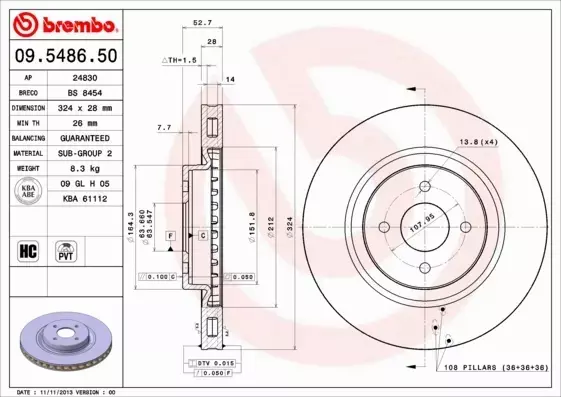 BREMBO Tarcza hamulcowa 09.5486.50 