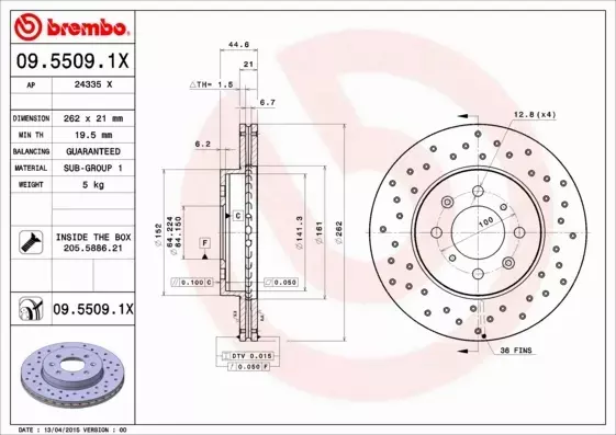 BREMBO TARCZE HAMULCOWE PRZÓD 09.5509.1X 