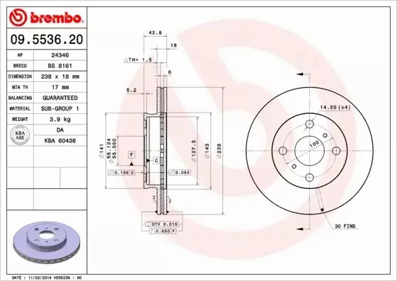 BREMBO TARCZE HAMULCOWE PRZÓD 09.5536.20 