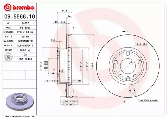 BREMBO TARCZE HAMULCOWE PRZÓD 09.5566.10 