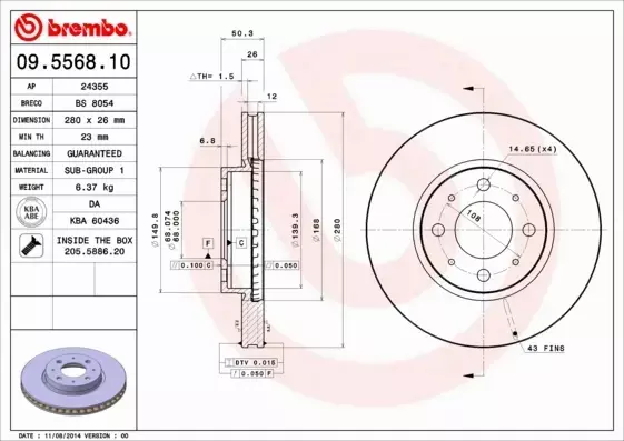 BREMBO TARCZE HAMULCOWE PRZÓD 09.5568.10 