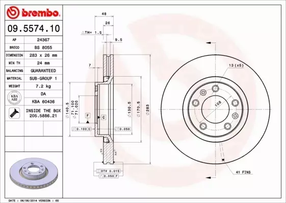 BREMBO TARCZE HAMULCOWE PRZÓD 09.5574.10 