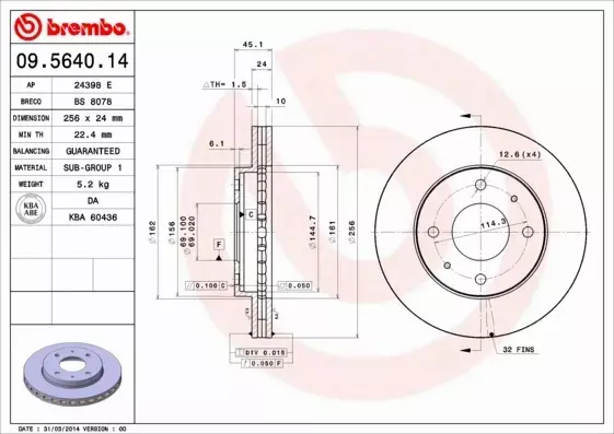 BREMBO TARCZE HAMULCOWE PRZÓD 09.5640.14 