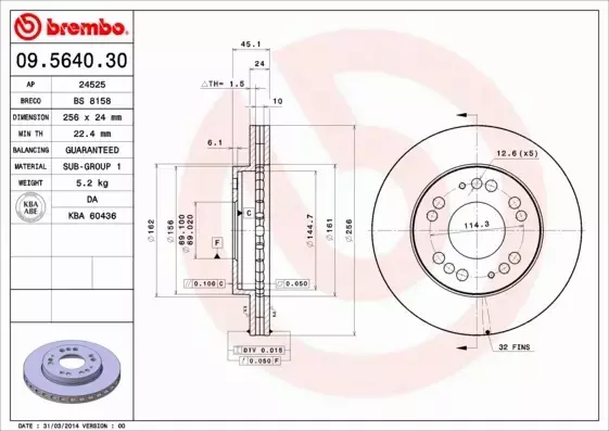 BREMBO TARCZE HAMULCOWE PRZÓD 09.5640.30 