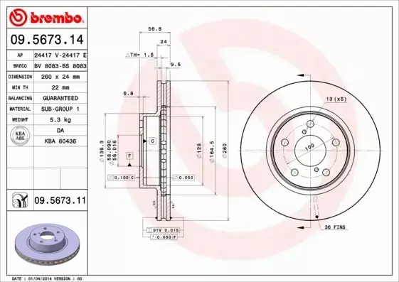 BREMBO TARCZE+KLOCKI P SUBARU IMPREZA GF 260MM 