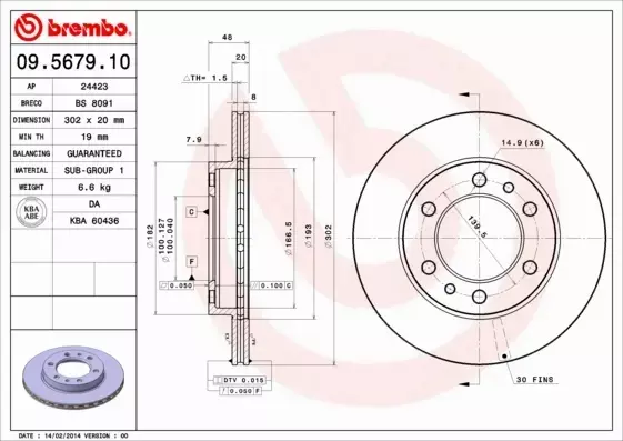 BREMBO TARCZE HAMULCOWE PRZÓD 09.5679.10 