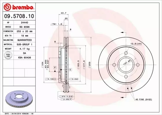 BREMBO TARCZE TYŁ WENT FORD COUGAR MONDEO I II  KR 