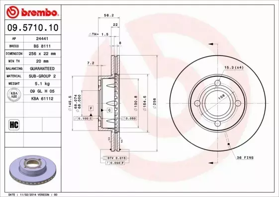 BREMBO TARCZE HAMULCOWE PRZÓD 09.5710.10 