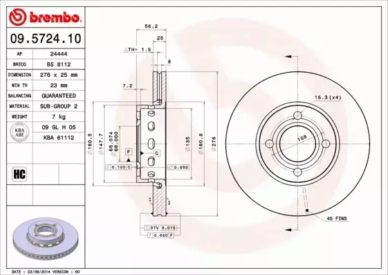 BREMBO TARCZE HAMULCOWE PRZÓD 09.5724.10 