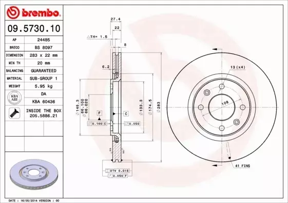 BREMBO TARCZE HAMULCOWE PRZÓD 09.5730.10 