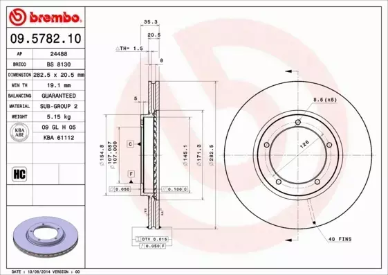 BREMBO Tarcza hamulcowa 09.5782.10 