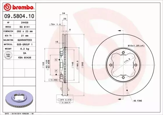 BREMBO TARCZE+KLOCKI PRZÓD ROVER 600 RH 282MM 