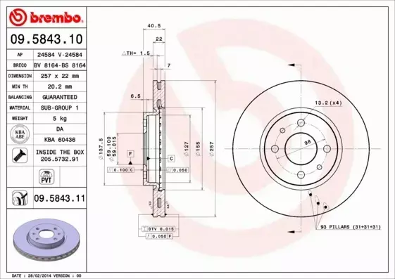 BREMBO TARCZE+KLOCKI P ALFA ROMEO MITO 257MM 