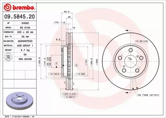 BREMBO TARCZE HAMULCOWE PRZÓD 09.5845.20 