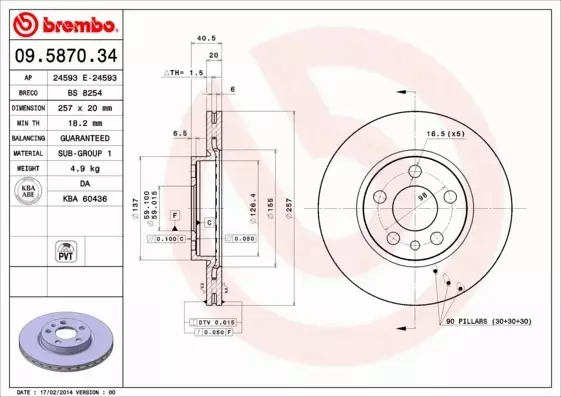 BREMBO TARCZE HAMULCOWE PRZÓD 09.5870.34 