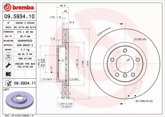 BREMBO TARCZE+KLOCKI PRZÓD BMW M3 E36 315MM 