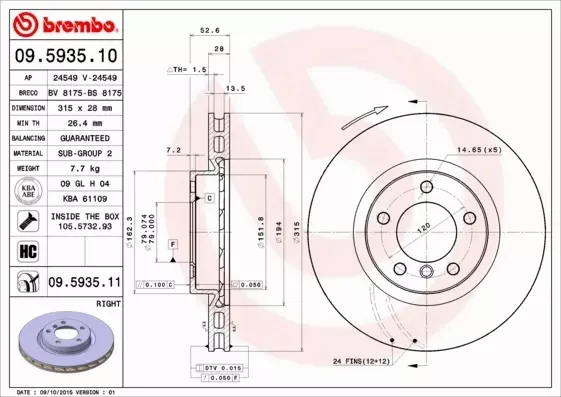 BREMBO TARCZE+KLOCKI PRZÓD BMW M3 E36 315MM 