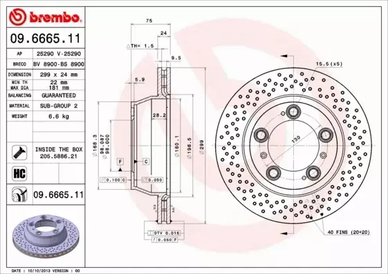 BREMBO TARCZE HAMULCOWE TYŁ 09.6665.11 