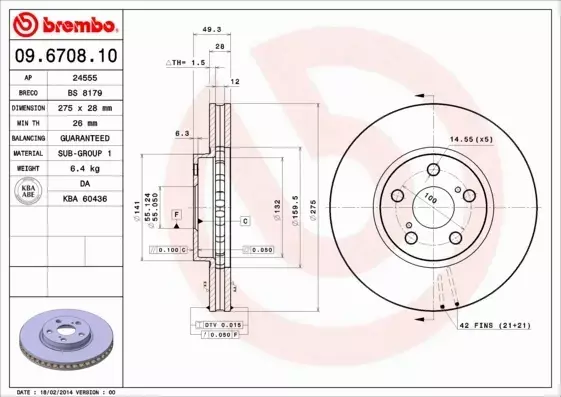 BREMBO TARCZE+KLOCKI P TOYOTA AVENSIS T22 275MM 