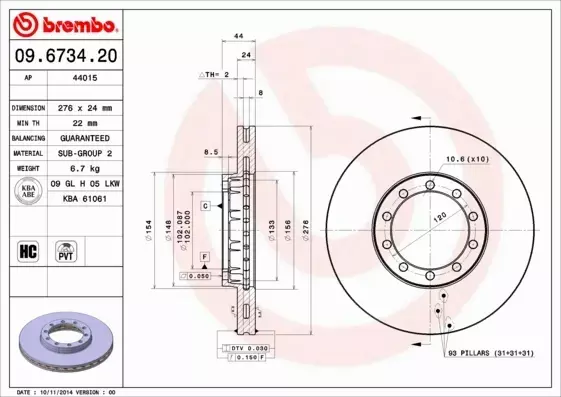 BREMBO Tarcza hamulcowa 09.6734.20 